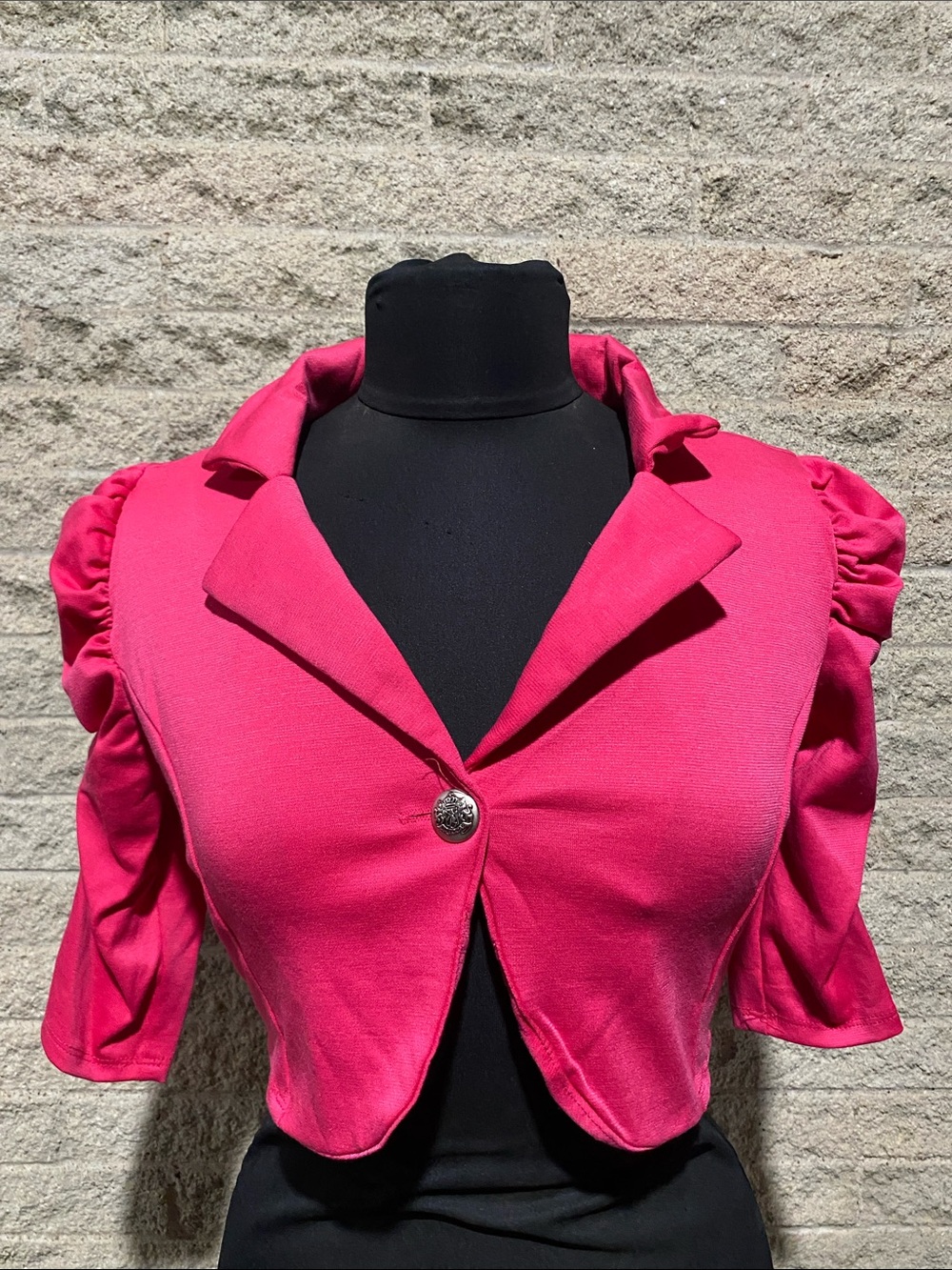 Dots Hot Pink Cropped Puff-Sleeve Blazer